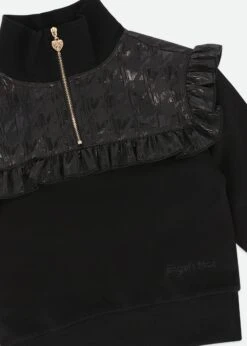 Adalene Jacquard Panel Sweat Top Black -Angels Face Negozio Adalene Sweat Black Detail