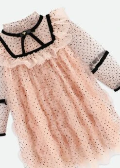 Adelia Flock Dotted Tulle Dress Blush Pink -Angels Face Negozio Adelia Dress Pink Detail