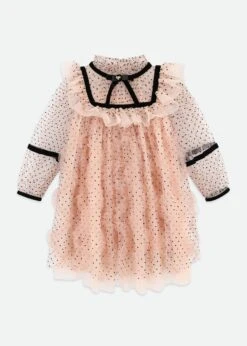 Adelia Flock Dotted Tulle Dress Blush Pink