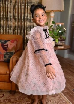 Adelia Flock Dotted Tulle Dress Blush Pink -Angels Face Negozio Adelia Dress Blush Pink Campaign 1