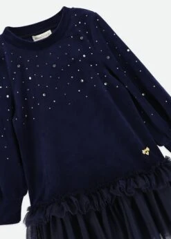 Bijou Crystal Velour Dress Navy -Angels Face Negozio Bijou Dress Navy Detail