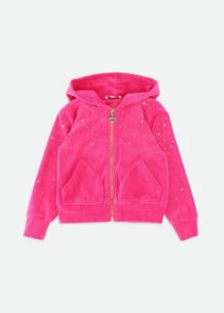 Bijou Crystal Velour Hoodie Hot Pink