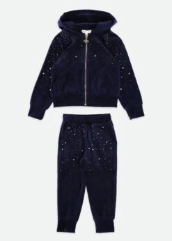 Bijou Crystal Velour Tracksuit Navy
