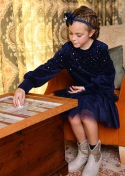 Bijou Crystal Velour Dress Navy -Angels Face Negozio Bijou Dress Navy Lifestyle