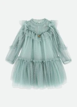 Brandice Spotted Tulle Dress Duck Egg