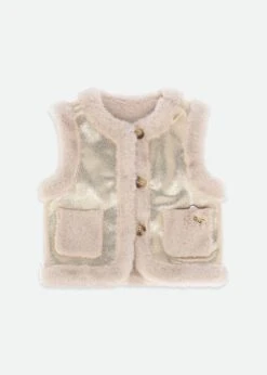 Cher Metallic Fur Gilet Gold