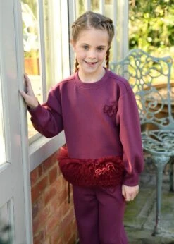 Deonne Tulle Trim Top And Jogger Set Burgundy -Angels Face Negozio Deonne Tracksuit Burgundy Lifestyle