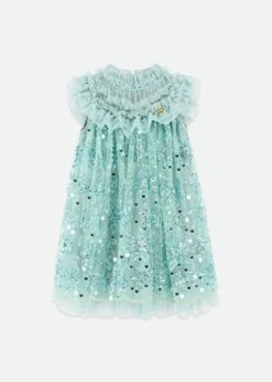 Dominique Flower Sequin Dress Duck Egg