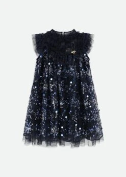 Dominique Flower Sequin Dress Navy
