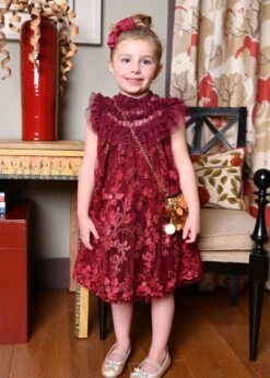 Dominique Flower Embroidery Dress Burgundy -Angels Face Negozio Dominique Dress Burgundy Lifestyle