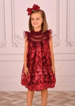 Dominique Flower Embroidery Dress Burgundy -Angels Face Negozio Dominique Dress Burgundy Lifestyle 1