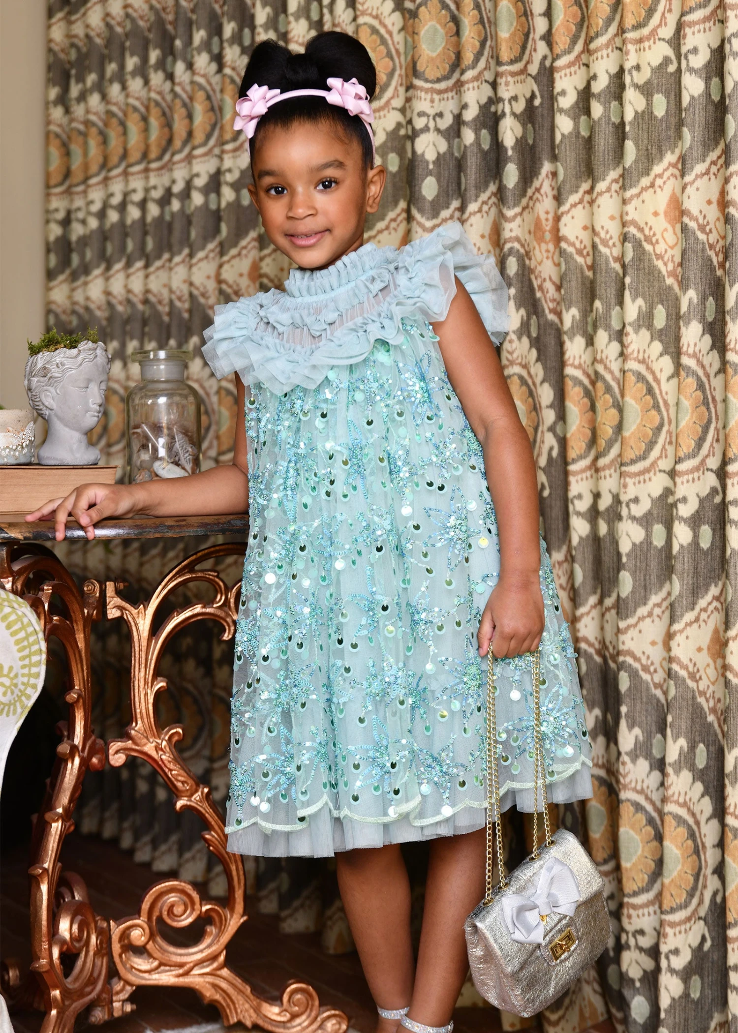 Dominique Flower Sequin Dress Duck Egg 4 Dominique Flower Sequin Dress Duck Egg - immagine 2