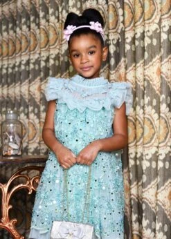 Dominique Flower Sequin Dress Duck Egg 10 Dominique Flower Sequin Dress Duck Egg -Angels Face Negozio Dominique Dress Duck Egg Lifestyle 1