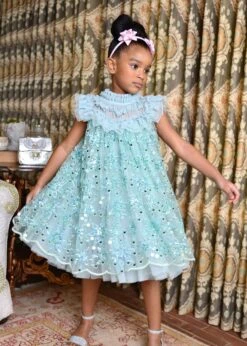 Dominique Flower Sequin Dress Duck Egg 11 Dominique Flower Sequin Dress Duck Egg -Angels Face Negozio Dominique Dress Duck Egg Lifestyle 2