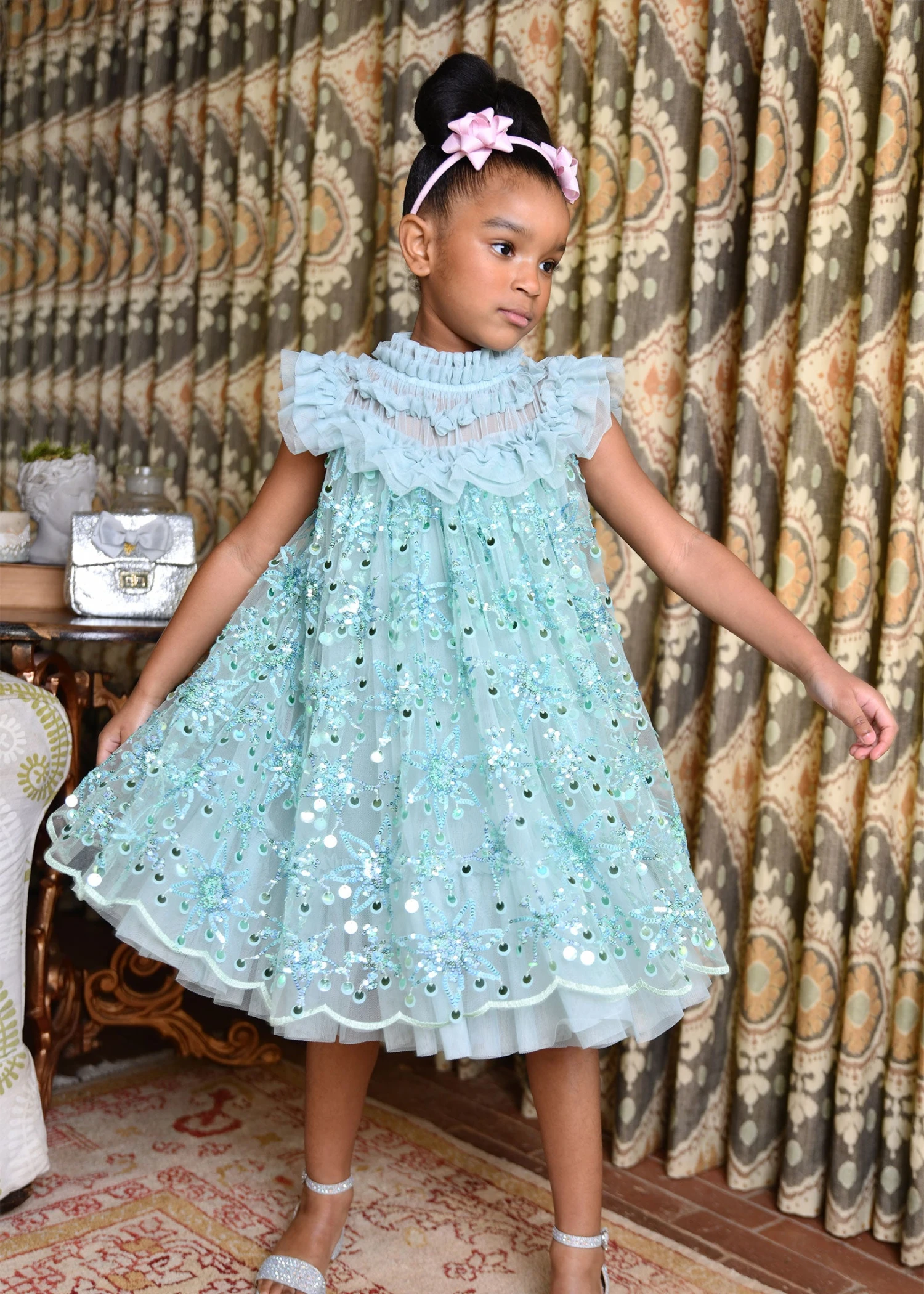 Dominique Flower Sequin Dress Duck Egg 6 Dominique Flower Sequin Dress Duck Egg - immagine 4