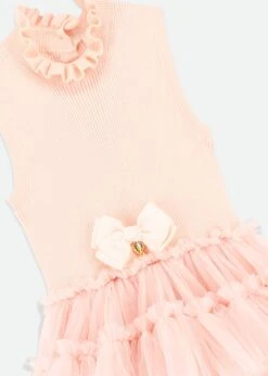 Eunice Sleeveless Knit With Tulle Dress Peach -Angels Face Negozio Eunice Dress Peach Detail