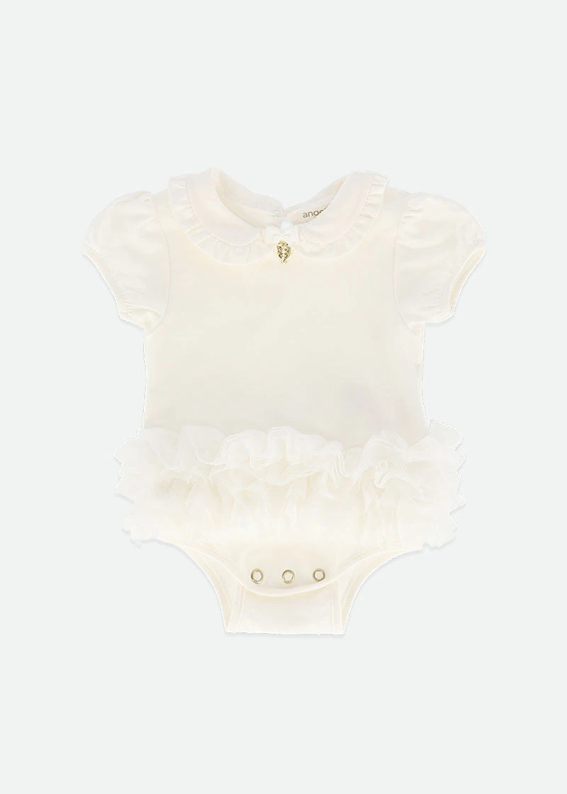 Gwyneth Baby Ruffle Onesie Snowdrop 3 Gwyneth Baby Ruffle Onesie Snowdrop