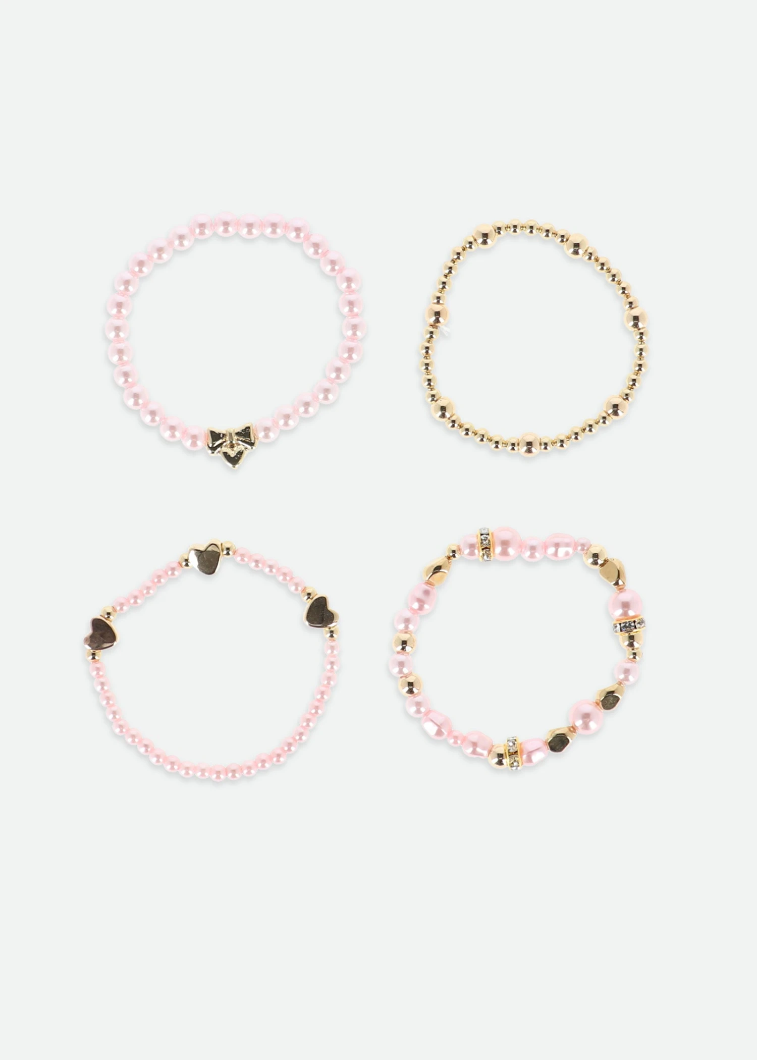Heart And Pearl Bracelet Set Pink/Gold 3 Heart And Pearl Bracelet Set Pink/Gold