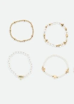 Heart And Pearl Bracelet Set Snowdrop/Gold