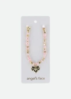 Heart And Pearl Necklace Pink/Gold -Angels Face Negozio Heart Necklace Pink Card