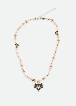 Heart And Pearl Necklace Pink/Gold