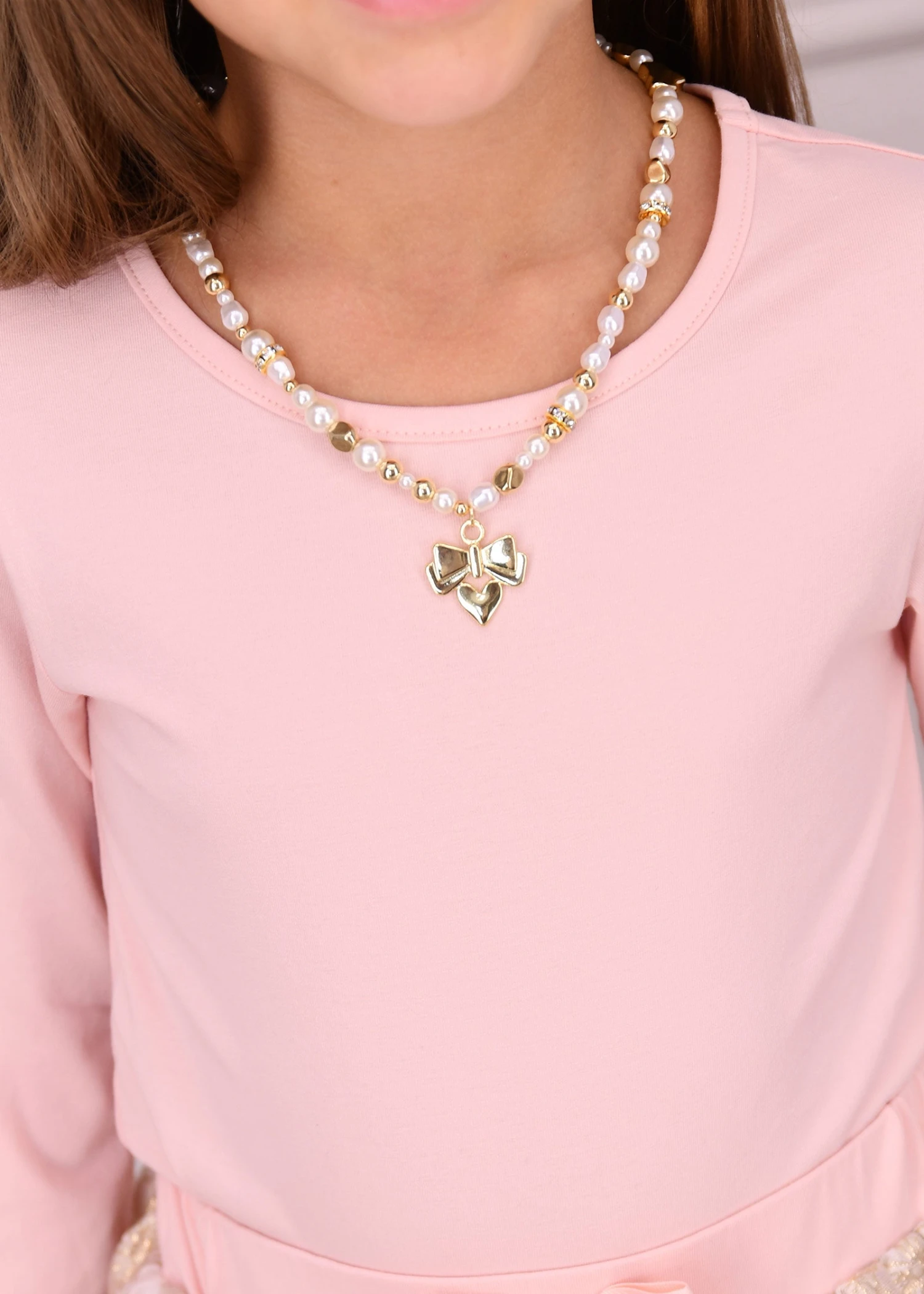 Heart And Pearl Necklace Snowdrop/Gold 4 Heart And Pearl Necklace Snowdrop/Gold - immagine 2