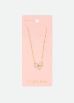 Heart Bow Necklace Gold -Angels Face Negozio Heart Necklace Gold Front2