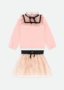 Juni Flock Dotted Tulle Top/Skirt Set Blush Pink