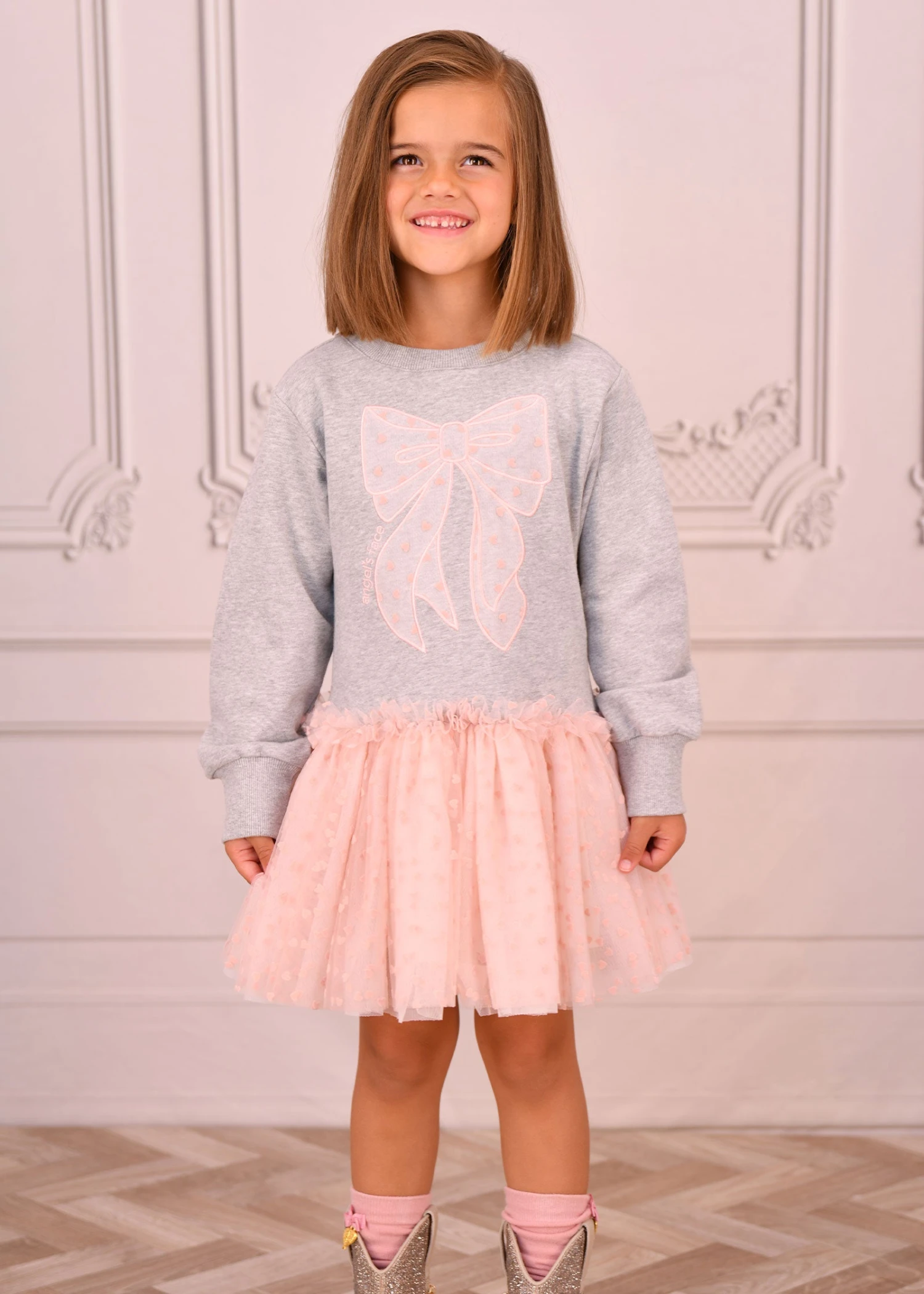 Juniper Sweat Dress With Heart Tulle Bow Grey 4 Juniper Sweat Dress With Heart Tulle Bow Grey - immagine 2