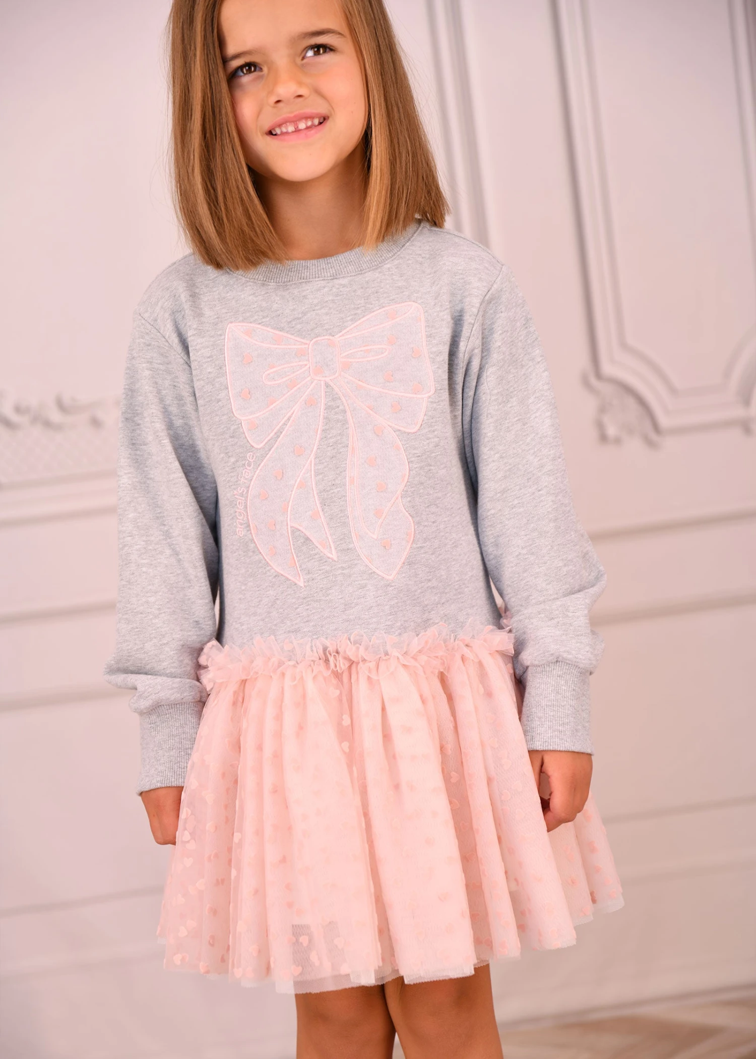 Juniper Sweat Dress With Heart Tulle Bow Grey 5 Juniper Sweat Dress With Heart Tulle Bow Grey - immagine 3