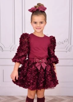 Khaila 3D Tulle Top And Skirt Set Burgundy -Angels Face Negozio Khaila Set Burgundy Lifestyle 1