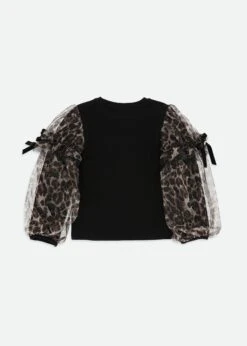 Lila Leopard Tulle Sleeve Top Black -Angels Face Negozio Lila Top Black Back