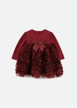 Lively Baby 3D Roses Dress Burgundy