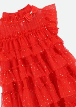 Mitzi Gold Dot Tired Dress Fiery Red 8 Mitzi Gold Dot Tired Dress Fiery Red -Angels Face Negozio Mitzi Dress Red Detail