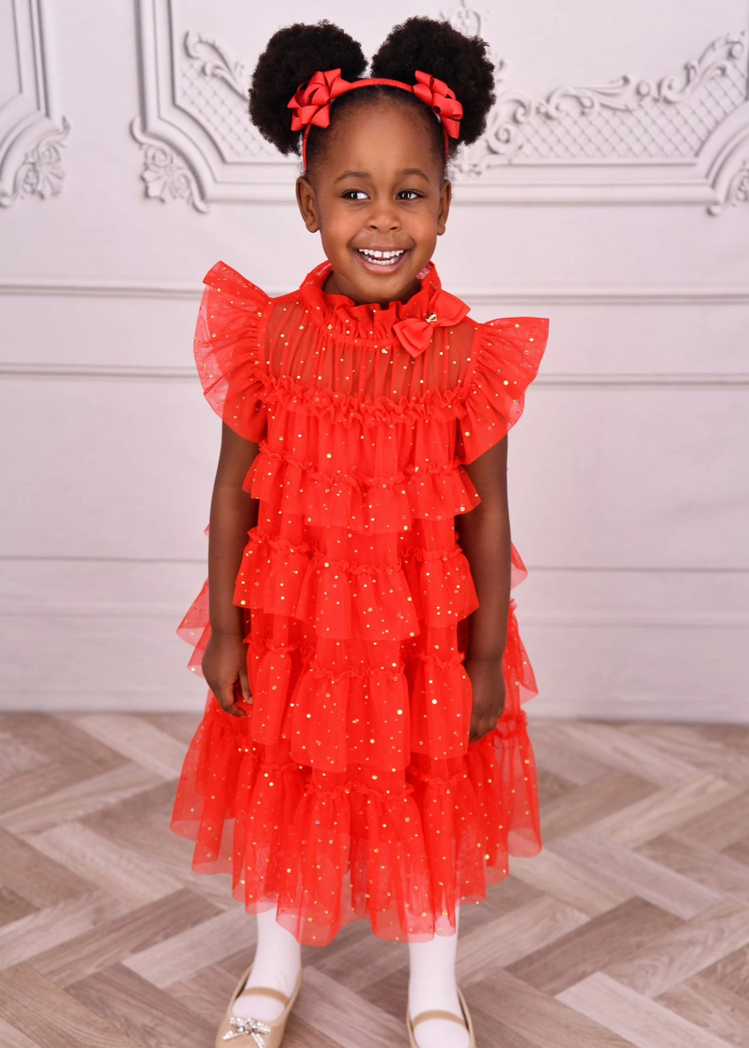 Mitzi Gold Dot Tired Dress Fiery Red 4 Mitzi Gold Dot Tired Dress Fiery Red - immagine 2