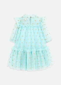 Myrtle Gold Hearts Tulle Dress Aqua -Angels Face Negozio Myrtle Dress Aqua Back