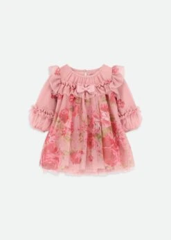 Nadiya Baby Boarder Print Dress Tea Rose
