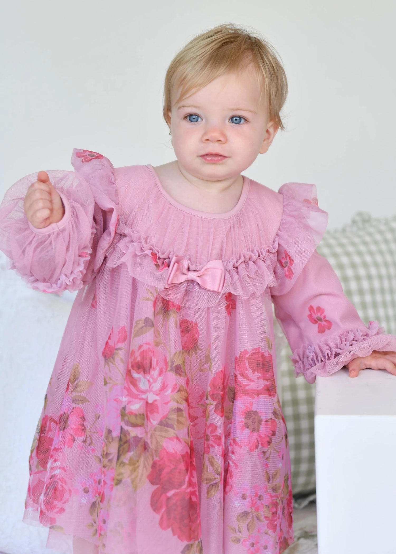 Nadiya Baby Boarder Print Dress Tea Rose 5 Nadiya Baby Boarder Print Dress Tea Rose - immagine 3