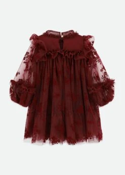 Nadiya Flock Flower Tulle Dress Burgunday 11 Nadiya Flock Flower Tulle Dress Burgunday -Angels Face Negozio Nadiya Dress Burgundy Back