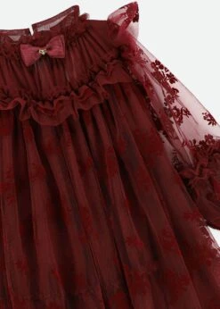 Nadiya Flock Flower Tulle Dress Burgunday 10 Nadiya Flock Flower Tulle Dress Burgunday -Angels Face Negozio Nadiya Dress Burgundy Side