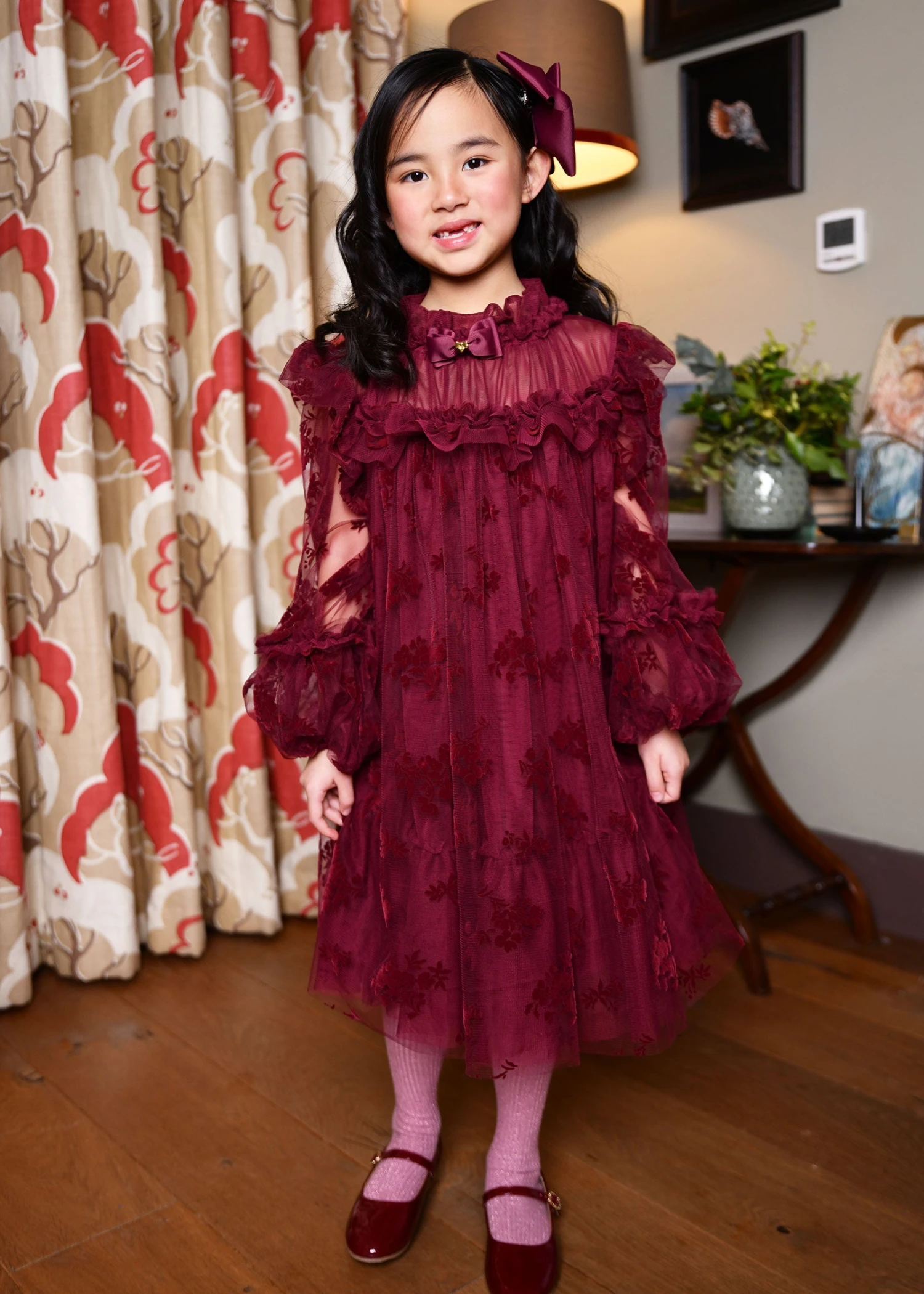 Nadiya Flock Flower Tulle Dress Burgunday 4 Nadiya Flock Flower Tulle Dress Burgunday - immagine 2