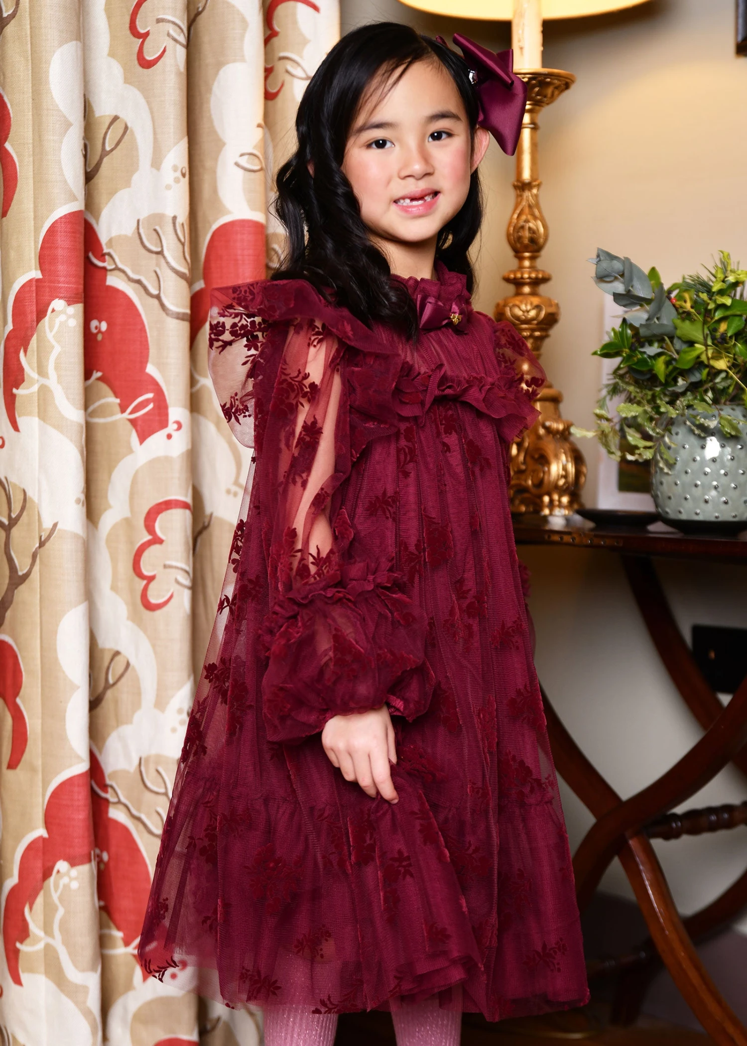 Nadiya Flock Flower Tulle Dress Burgunday 5 Nadiya Flock Flower Tulle Dress Burgunday - immagine 3