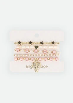 Star Bracelet Set Tea Rose -Angels Face Negozio Pearl Bracelet Pink Card