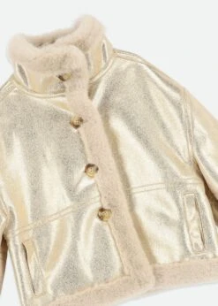 Petra Metallic Fur Jacket Gold -Angels Face Negozio Petra Coat Gold Detail