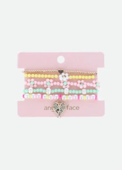 Pink Flower Bracelet Set 7 Pink Flower Bracelet Set -Angels Face Negozio Pink Flower Bracelet Card