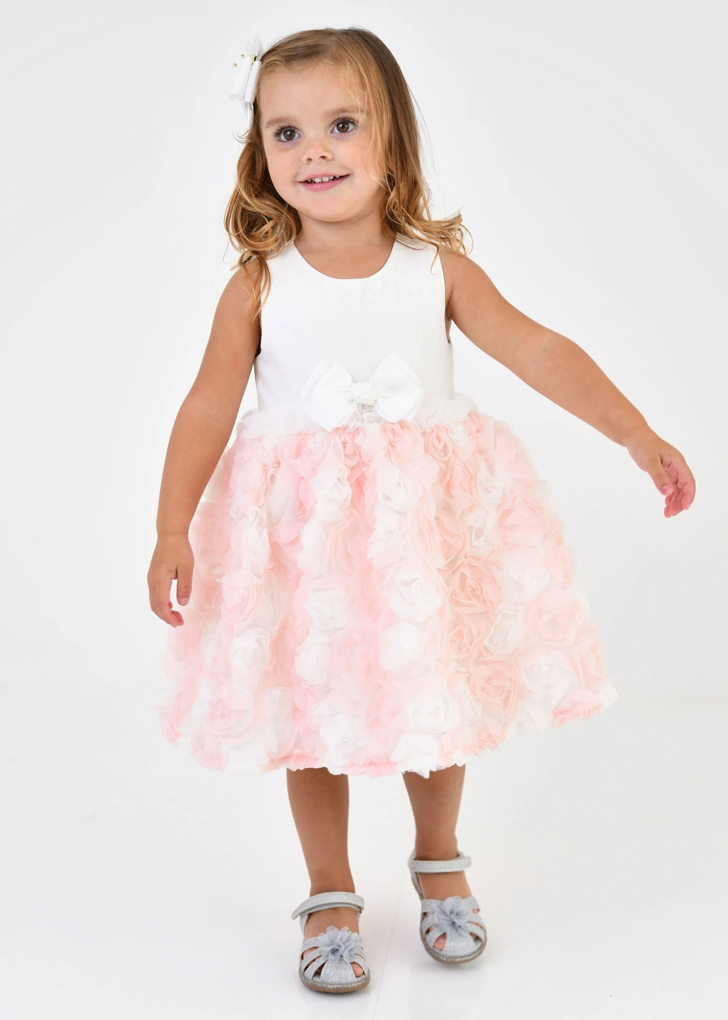 ReeRee 3D Roses Baby Dress Snowdrop/Pink 5 ReeRee 3D Roses Baby Dress Snowdrop/Pink - immagine 3