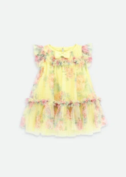 Rosebud Flower Tulle Baby Dress Sherbert Yellow