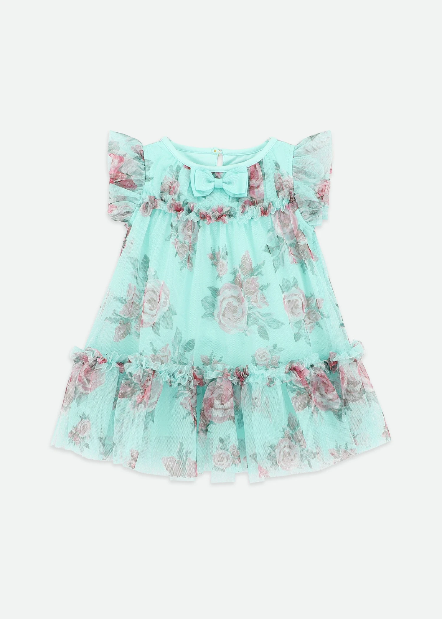 Rosebud Roses Baby Dress Aqua 3 Rosebud Roses Baby Dress Aqua