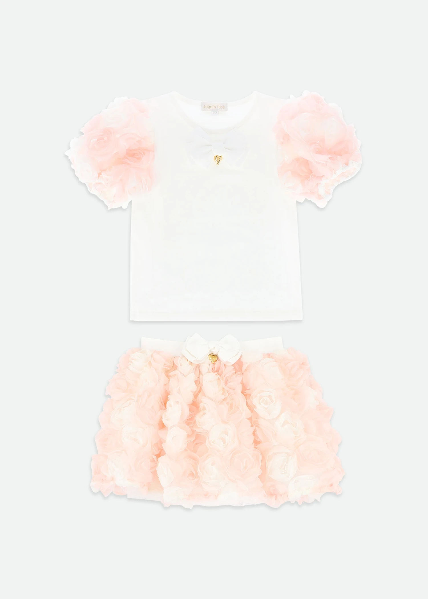 Roses Top And Skirt Set Snowdrop/Pink 3 Roses Top And Skirt Set Snowdrop/Pink