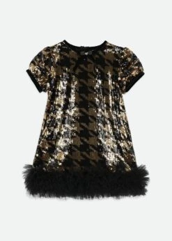 Shalini Houndstooth Sequin Dress Black/Gold